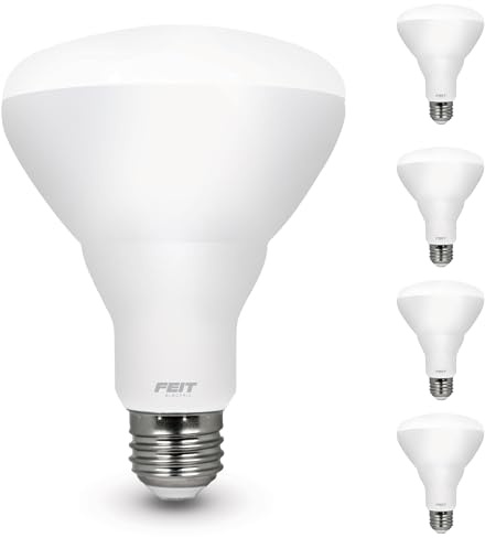 Feit Electric BR30 LED Light Bulb, 100W Equivalent, Dimmable, 1400 Lumens, E26 Standard Base, 5000K Daylight, 90 CRI, Flood Light Bulb for Recessed Cans, 22-Year Lifetime, BR30DM/1400/950CA/4, 4 Pack