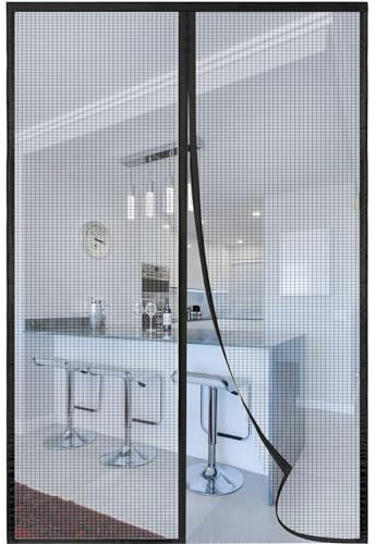 Magnetische Fliegengittertür, 125x240cm Automatische Abschaltung Insektenschutz Fliegenvorhang, Full Frame Klettband Fastener, für Balkontür Terrassentür Schiebetür, Schwarz