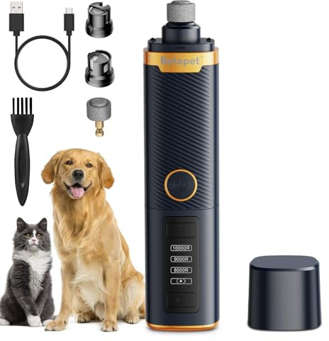BETOPET Krallenschleifer für Hunde mit 2 LED-Leuchten – Leise, leistungsstarke elektrische Zehennagel-Trimmerfeile mit 3 Geschwindigkeiten für kleine, mittelgroße Hunde und Katzen
