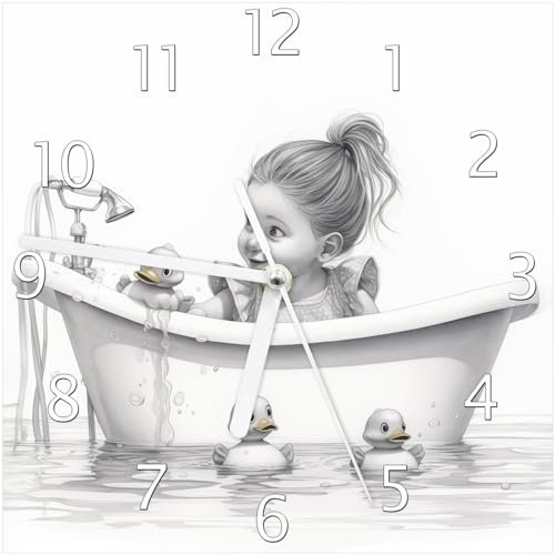 Wallario Design-Wanduhr Quietscheenten-Spaß aus Glas, Motiv-Uhr Größe 20 x 20 cm, weiße Zeiger