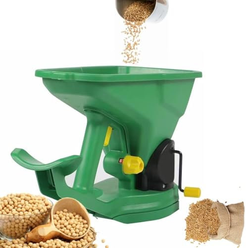ANGDI Hand Held Seed Spreader, 1.5L Portable Rotary Lawn Spreader, Hand Control,5 Gear Valve Adjustive, Manual Gardener Planter for Gardens Lawns Farms Fertilizer Distribution