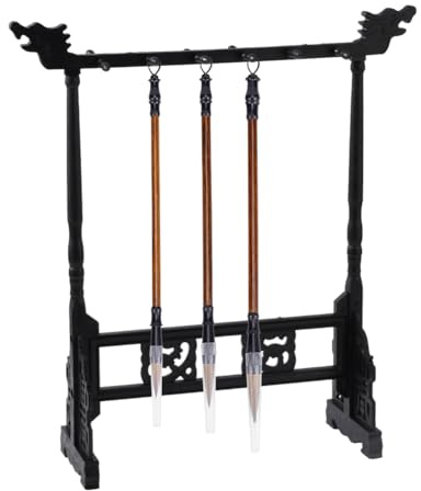 PH PandaHall 12-Pin Wenge Brush Holder Brush Holder Chinese Calligrapghy Brush Hanger Carving Calligraphy Sumi Brush Holder with 3pcs Chinese Calligraphy Brushes Pen for Students Beginners