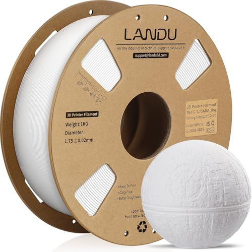 LANDU PETG Filament 1.75mm 3D Drucker Filament PETG Stärker Zähigkeit Maßgenauigkeit +/- 0,02 mm 1kg Pappspule(2.2lbs) Passend für die meisten 3D Drucker,PETG Weiß