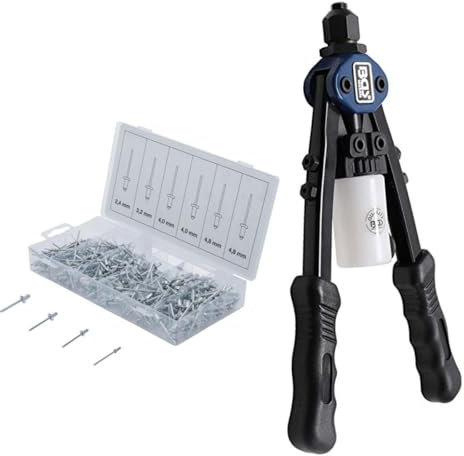 Genérico – Lote de pinzas para remachar con dos manos de 2,4 mm a 4,8 mm y caja de 400 remaches