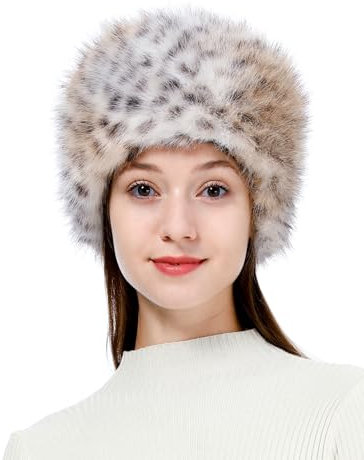 sy soul young Damen Fellmütze Pelzmütze Wintermütze Faux Fuchs Warm Weich Pelz mütze EINWEG Verpackung(Khaki Leopard)