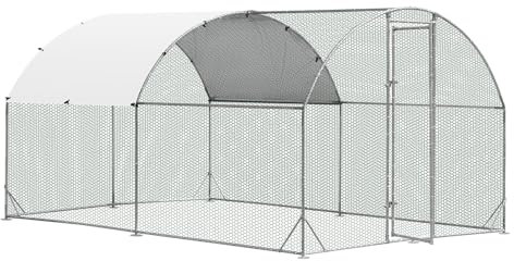 GOPLUS Hühnerstall aus Metall, verzinktes Hühnergehege mit wasserdichter & Sonnenschutzabdeckung, begehbarer Geflügelkäfig auf Farmen für Hühner, Enten, Kaninchen, 380 x 280 x 195 cm