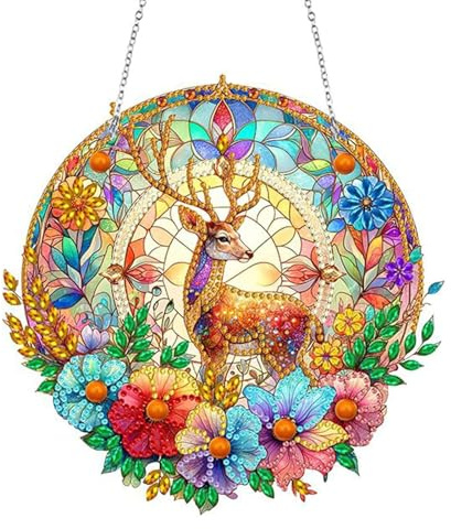 Aikeis DIY Diamant-Kunst-Gemälde-Girlanden-Set, Strass-Anhänger, Diamant-Kunst-Fenster-Anhänger, handbemalt, modisches Hausgarten-Wandbehang-Set