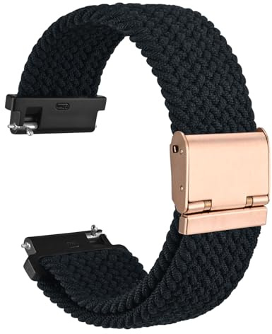 WOCCI 18mm Gewebtes Nylon Uhrenarmband für Damen und Herren, Schnellverschluss, Verstellbare Rosegold Schnalle (Schwarz)