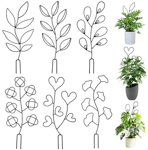 UOIXPUHUO Lot de 6 treillis de plantes d'intérieur pour plantes en pot, 39 cm en métal pour plantes grimpantes, intérieures et extérieures, petits piquets de plantes de jardin pour plantes