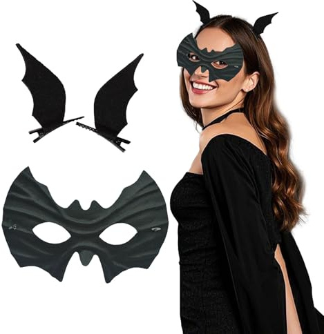 ASFWAGQ Fledermaus Maske Halloween Maske Schwarze Haarspangen Fledermaus Halloween Augenmaske Maske für Maskerade Karneval Cosplay Party