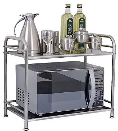 GUIXAN Support de Rangement pour Micro-Ondes Support de Four à Micro-Ondes Cuisine Support de Four à Micro-Ondes à 2 Niveaux en Acier Inoxydable Support de Boulanger de Cuisine Étagère de