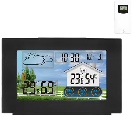 Weather Stations with Outdoor Sensor Wireless, Weather Forecast Clock, Multifunctional Smart Alarm Clock, Digital Large LCD Screen Thermometer, Humidity Monitor, for Home Office Garden