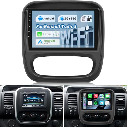 NHOPEEW Radio de Coche 2+64G para Renault Trafic 3 2014-2021 / Opel Vivaro B 2014-2018 - Carplay inalámbrico y Android Auto - Estéreo Android 13 de 9 Pulgadas con WiFi EQ GPS Mirror Link FM RDS
