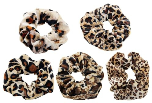 5 Stück Haargummis Mit Leopardenmuster, Samt-Haargummis, Retro-Haargummis, Elastische Haargummis, Pferdeschwanz-Haargummis, Haar-Accessoires
