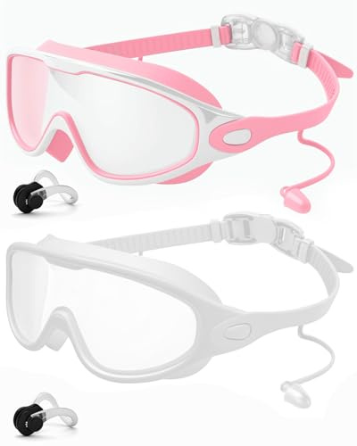 Lorrtta vidvisionssimglasögon 2-pack simglasögon vuxna kvinnor inget läckande anti-dimma UV-skydd med näsklämma och öronproppsglasögon vuxna kvinnor