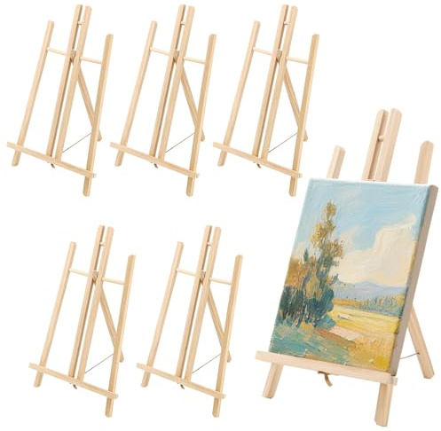 YUENPUN Paquete de 6 caballetes de madera de 40 x 24 cm, soporte de caballete ajustable, trípodes de madera para dibujar, bodas, manualidades, marco de fotos de lona