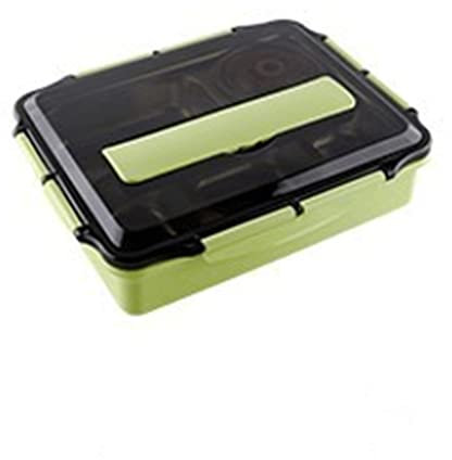 MQPALZKD Fiambrera de acero inoxidable for niños en edad escolar con compartimentos, fiambrera rectangular, almacenamiento de alimentos(Gr�n)