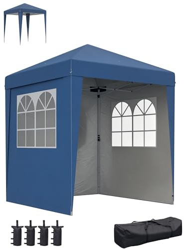 Outsunny Tonnelle de Jardin Pliante Pop-up 2 x 2 m Anti-UV 30+ Bleu Foncé