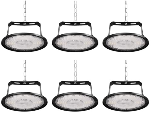 Fosingut Projecteur LED Industriel 200W,20000LM Spot High Bay Lumière éclairage d'atelier,Blanc Froid 6500K IP65 Étanche UFO Eclairage Plafonnier LED Interieur Lustre pour Entrepôt,Usine,Hall,Gym-6pcs