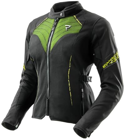 REBELHORN Jax Dam motorcykeljacka dam | textil | armbåge, axel och ryggskydd nivå 2 | avtagbart humax-membran | stora nätventilationspaneler | storlekar upp till 10 XL, Svart/fluo gul, 4XL