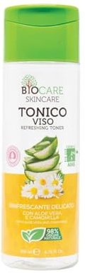 Tonico Rinfrescante Viso BioCare – Con Aloe Vera, Camomilla e Acido Ialuronico – Per una Pelle Luminosa e Pulita – Made in Italy – 200ml
