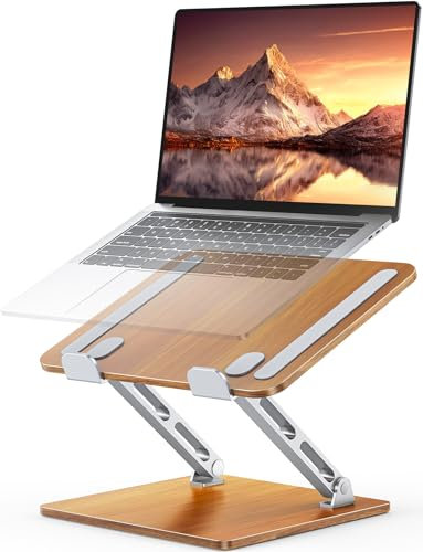 CIRYCASE Ergonomico Supporto PC Portatile, Legno Alluminio Laptop Stand Regolabile Altezza, Pieghevole Rialzo PC Scrivania Doppia Barra, Supporti per Libri da Cucina Compatibile con MacBook B28 10-16
