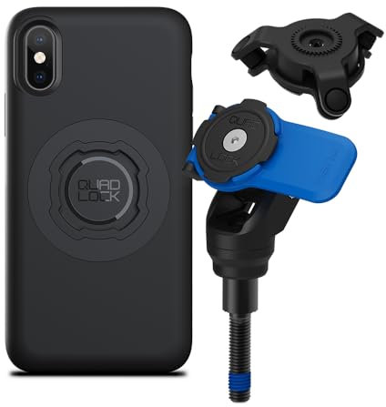 QUAD LOCK Lenkerklemm-Schrauben Handyhalterung für Motorrad mit Vibrationsdämpfer und MAG Hülle für iPhone X/XS