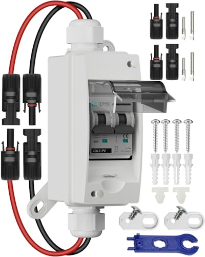 CNLONQ Disjoncteur PV 20A DC1000V solaire interrupteur de déconnexion 1 en 1 Out avec câble Fiche solaire et support de fixation IP65 étanche pour installation solaire