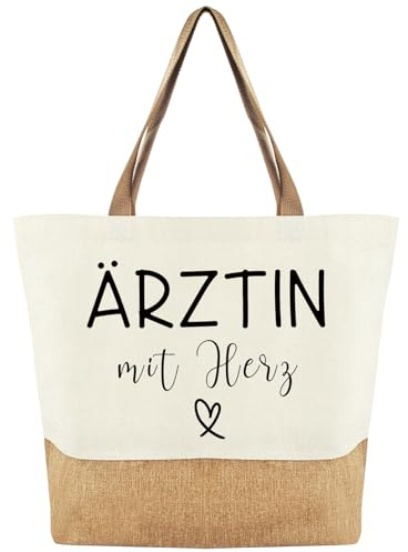 Tarklanda Jutebeutel Ärztin mit Herz, Jute Baumwolltasche Frauen, Einkaufstasche als Dankesgeschenk, Abschiedsgeschenk, Geschenke für Ärztin zum Abschied, Ruhestand, Dankeschön