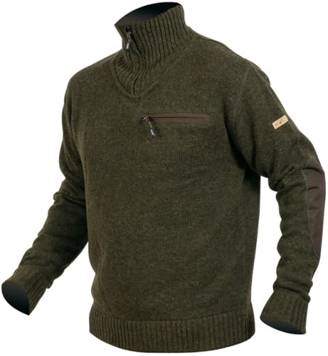 La Chasse Oefele Pull de chasse chaud Québec Olive/vert pour homme en forme de Troyer avec fermeture éclair, Olive (vert), XXL