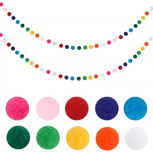 Filzkugelgirlande, 10-farbiges Macaron-Design, 2-teiliges Set, Party- und Weihnachtsbaumschmuck (mehrfarbig)