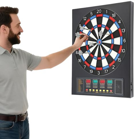 Diana electrónica profesional con 27 juegos y voz, pantalla LED automática para 16 jugadores, montaje en pared, incluye 12 dardos y accesorios para fiestas, pub y hogar, color negro