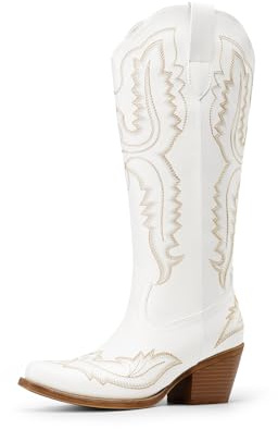 DREAM PAIRS Knee High Cowboy Western Boots for Women | Vintage Classic Country Style Cowgirl Boots,Retro Embroidered,Side Zipper,Comfort Tall Boots for Concert Party