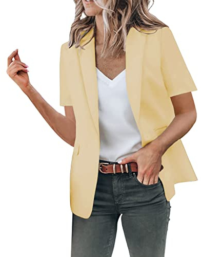 Generisk blazer vit elegant kavaj sportig sommarblazer dam lätt kortärmad med knapp blazer jacka fram öppen kostymjackor arbete kontor kontor affärblazer revers damblazer kavaj