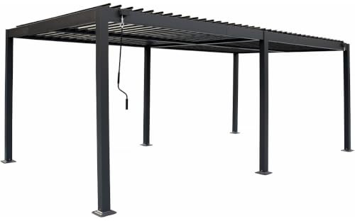 Pergola bioclimatique avec Rideau en Aluminium Kensington - 3 x 6 m - Gris