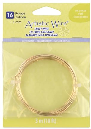 Artistic Wire, 16 Gauge Silver Plated Tarnish Resistant Colored Copper Craft Wire, Gold Color, 10 ft