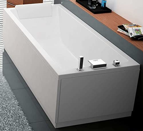 BadSchale eckig Haus Marke Calos Standard 150x70 160x70 170x70 170x75 170x80 180x80 H58 Quadratische Acryl wendbar weiß glänzend Spalte Armatur Brause Wasserfall 1 Vorderseite 2 seitlich Kopfstütze