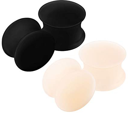 KJM FASHION 4 Stk Silikon Schwarz Hautfarbe 14 mm 9/16 Double Flared Ohrschmuck Stab Plugs Ohr Stecker Dehnen Gauges Piercing Schmuck 2822