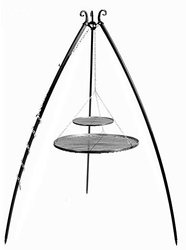JS Garten Deko Schwenkgrill H 200 cm mit Doppelrost aus Rohstahl 70 cm + 40 cm Dreibein Grill Tripod Grillen CookKing