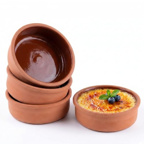 Hakan Athens Clay Bowl Set of 4, Terracotta 5.7-inch Bowls, 14.2 Oz Ancient Pottery, Glazed Inside Cooking Clay Bowls in Box, Turkish Clay Yogurt Pots, Earthenware for Mexican Dishes, 4 Pcs, 420 cc