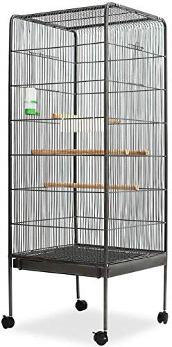 Tidyard Vogelkäfig Vogelhaus Wellensittichkäfig Käfig 54x54x146 cm Mit 4 Holzstangen,Voliere Vogelvoliere Mit 1 Futterschale und 1 Wasserspender,Stahlrahmen + Holz + Kunststoff,Schwarz