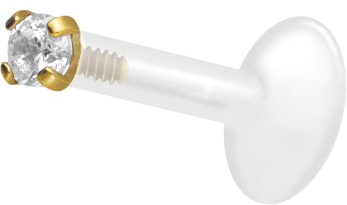 PIERCINGLINE PTFE Labret mit Innengewinde | Titan AUFSATZ KRISTALL | Piercing Lippe Nase Ohr Helix | Farb & Größenauswahl