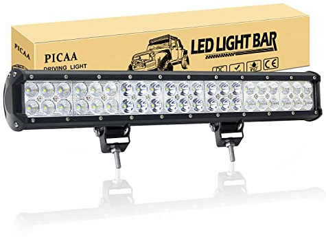 PICAA Barre LED, 20 Pouces 51 cm 126W Double Rangée Rampe a LED étanche | Barre Lumineuse,Combo Faisceau de Spot D'inondation, 12V 24V, hors route Voiture Véhicules 4x4 SUV ATV Camion Tracteur