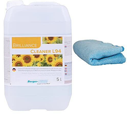 Berger-Seidle Parkettpflegeset Wachsentferner/Reiniger “L94 Cleaner” | + 1 Premium-Poliertuch, 5 Liter Gebinde, | Grundreiniger für versiegelte Parkett und Holzböden | wasserbasiert |
