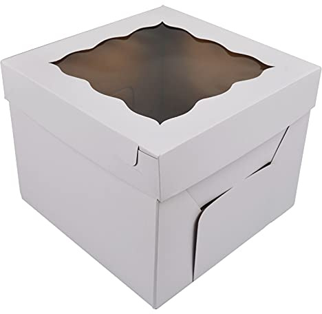 KBG Cake Boxes 10pcs 10x10x8 Inches With Window Tall Cake Box for Tier Cakes for Wedding Birthday Transport,Sturdy White Bakery Box Disposable Cake Containers Cake Boxes 10 inch