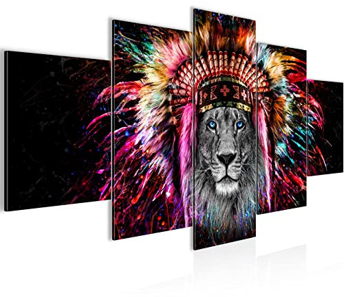 Runa Art - Bilder Tiere Bunt Löwe 200 x 100 cm 5 Teilig XXL Wanddekoration Design Schwarz 042351a