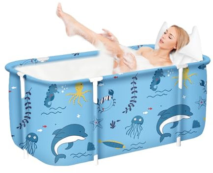 Baignoire Pliante pour Adulte 132x68x47cm, Seau de Bain À Vapeur de Sauna, Douche et Bain de Glace Chaud, Portable Non Gonflable (Vert)