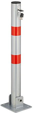 Relaxdays Barrier Post, Car Bollard, Foldable, Parking Space, HxWxD: 65 x 15 x 13 cm, Signal Stripes, Silver/Red, Steel