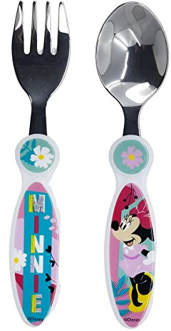 Stor Lot de 2 couverts en métal pour enfants Disney Minnie, sans BPA, lavables et réutilisables, ne passent pas au lave-vaisselle ni au micro-ondes