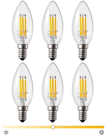 EDISHINE Lampadina E14 Dimmerabile in Continuo, 4,8 W Equivalenti 50 W, 420 LM, Lampadina LED E14 Bianca Calda 2700K, Lampadina Filamento con Attacco a Vite, Forma di Candela C35, Confezione da 6
